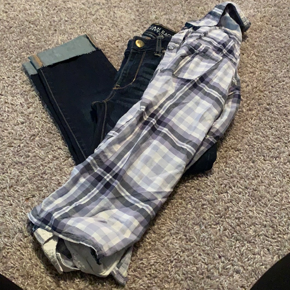 Maurices flannel size M and AE jeans size 6